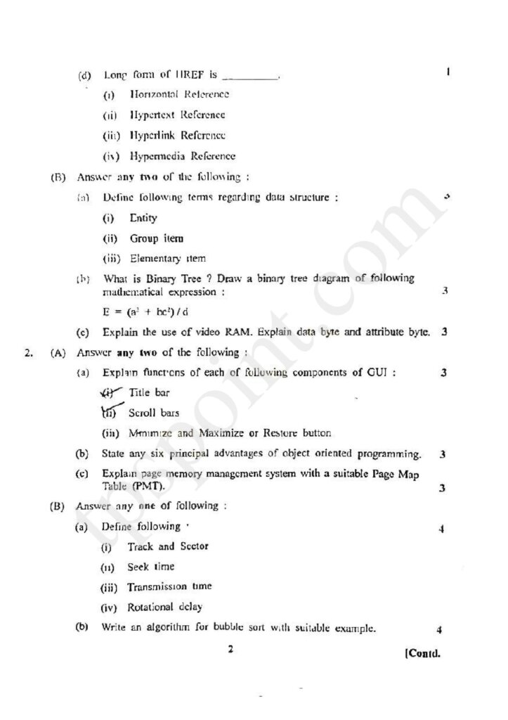 Computer Science 1 Question Paper 2023 Maharashtra State Board 2